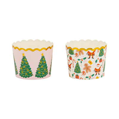 PLCC1907 - Gold Foil Santa with Christmas Trees 5 oz Baking Cups