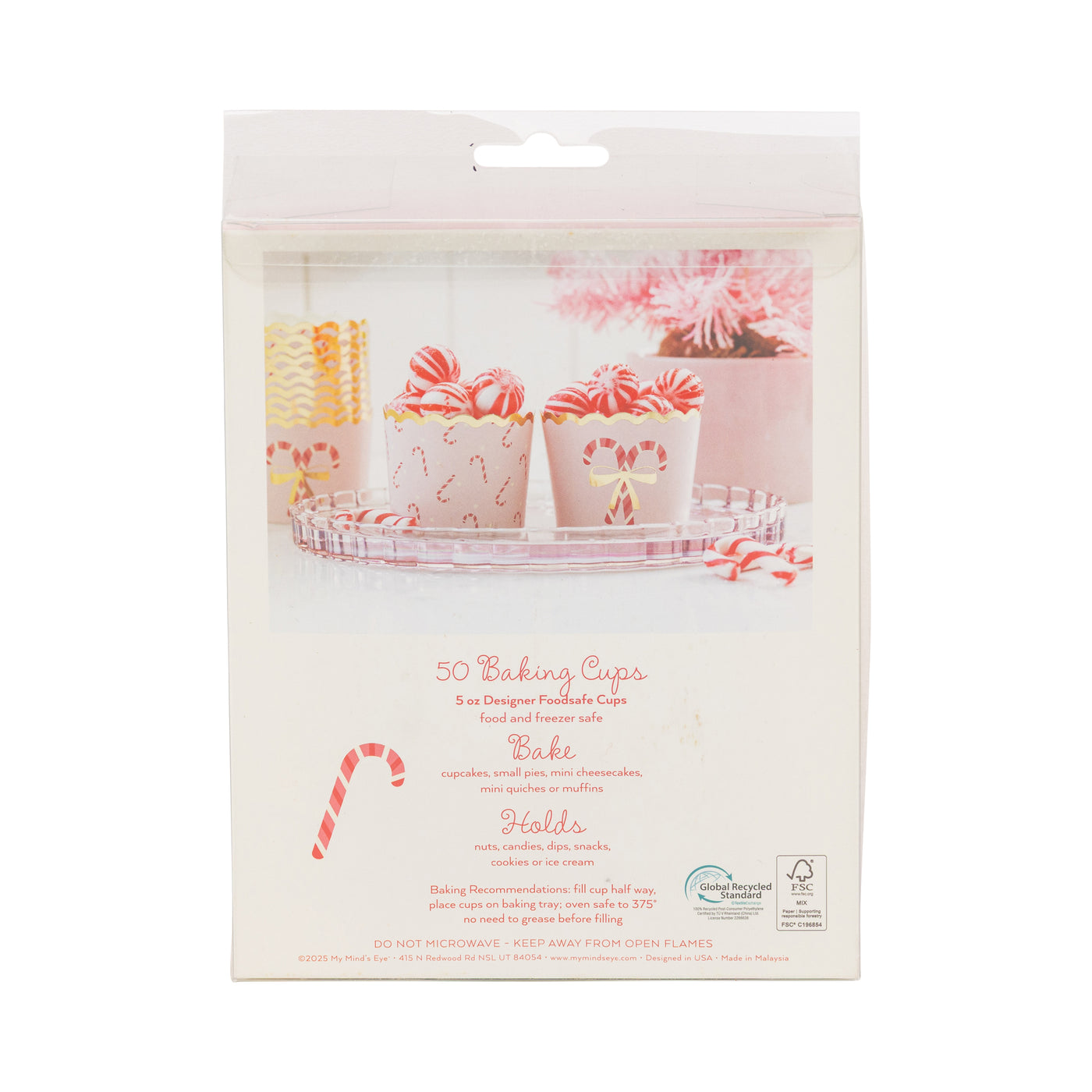 PLCC1924 - Foiled Pink Candy Cane Baking Cup 5 oz