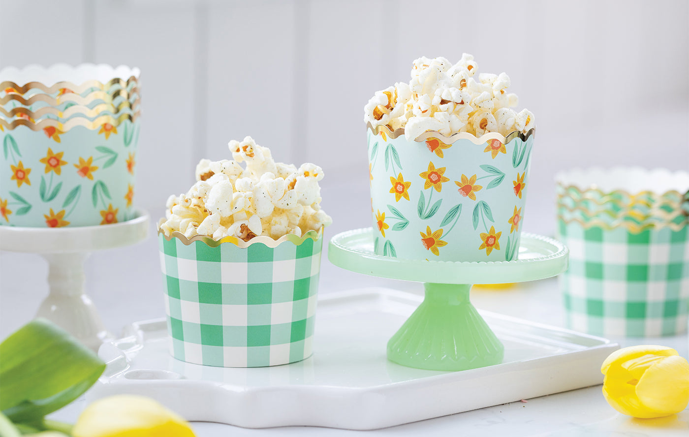 PLCC2075x - Foil Mint Gingham Floral Baking Cup