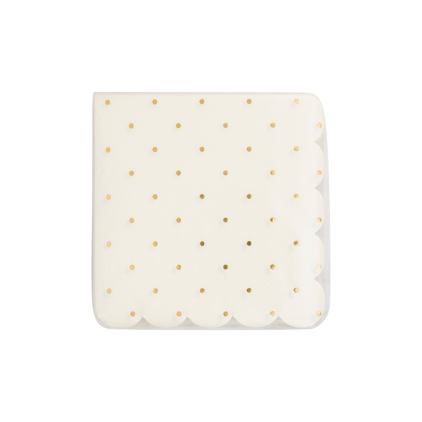 PLCOT37 - Cottage Gold Foil Polka Dot Scalloped Paper Cocktail Napkin