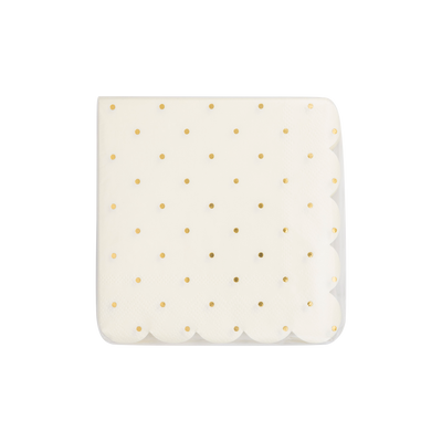 PLCOT37 - Cottage Gold Foil Polka Dot Scalloped Paper Cocktail Napkin