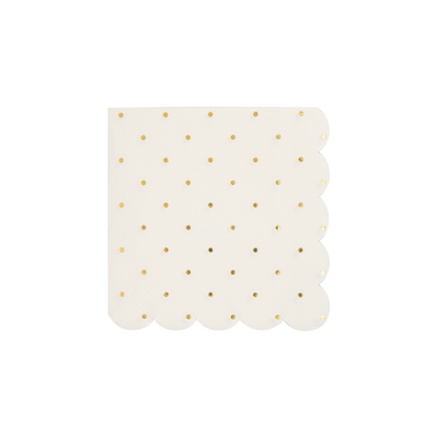 PLCOT37 - Cottage Gold Foil Polka Dot Scalloped Paper Cocktail Napkin