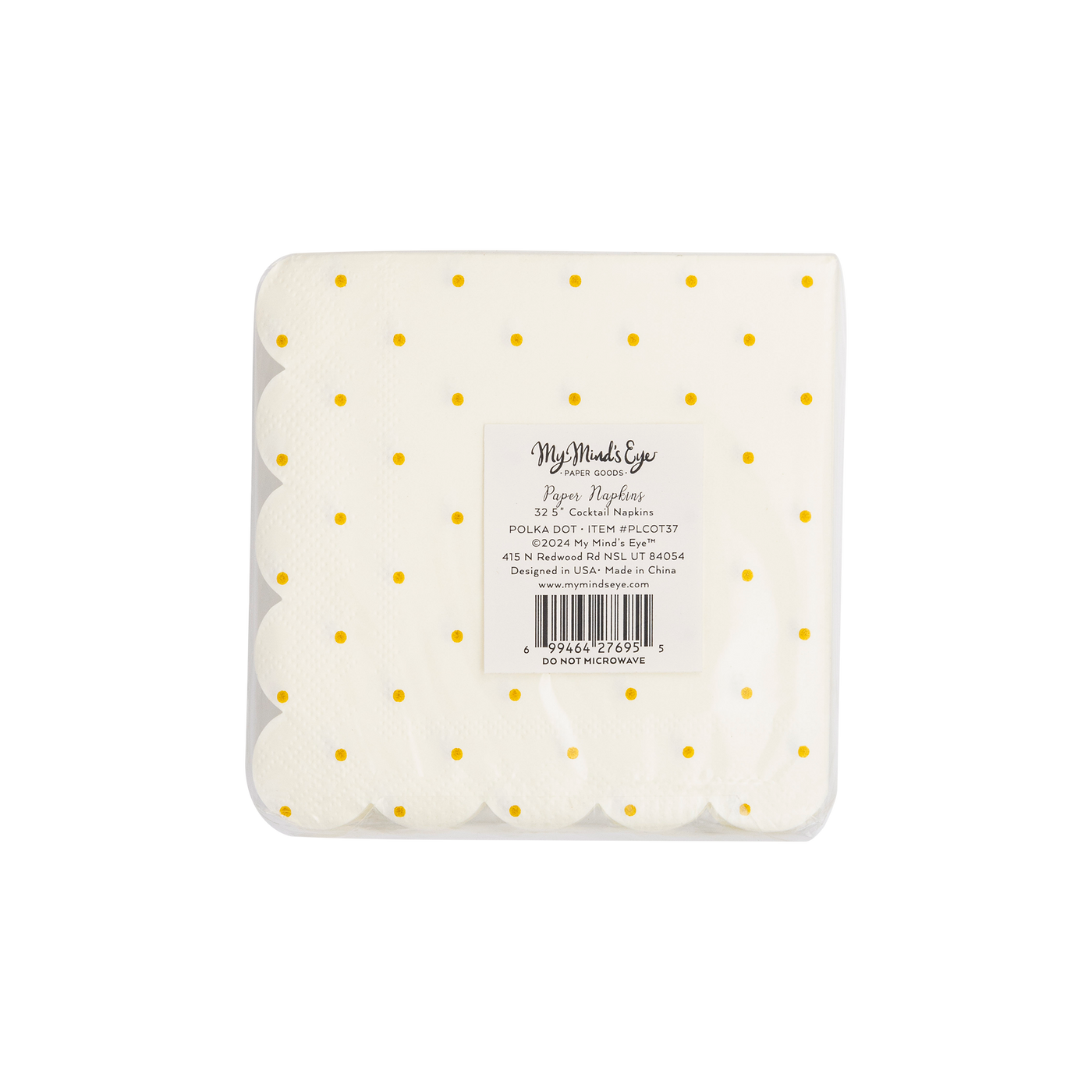 PLCOT37 - Cottage Gold Foil Polka Dot Scalloped Paper Cocktail Napkin