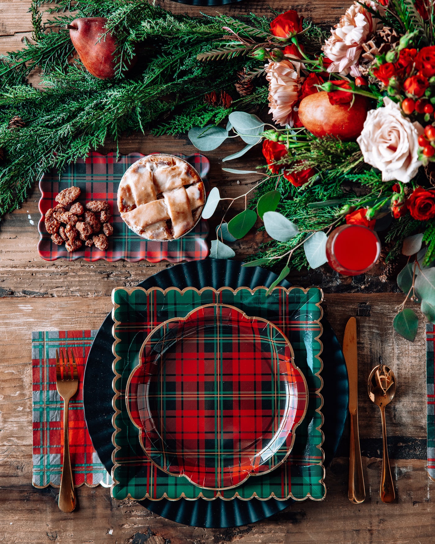 PLD1238 - Red Christmas Plaid Dinner Napkin