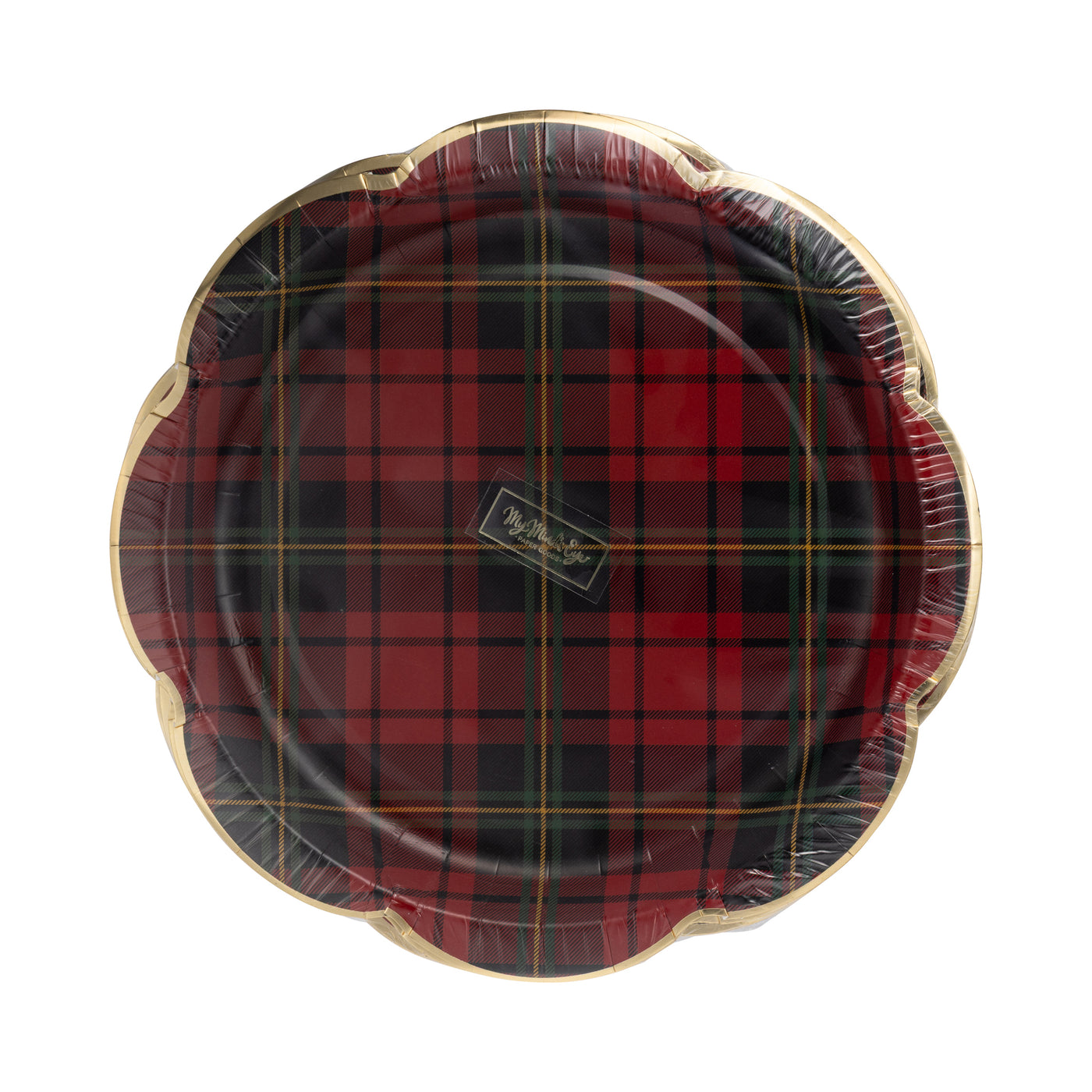 PLD1240 - Red Christmas Plaid Round Scalloped Plate