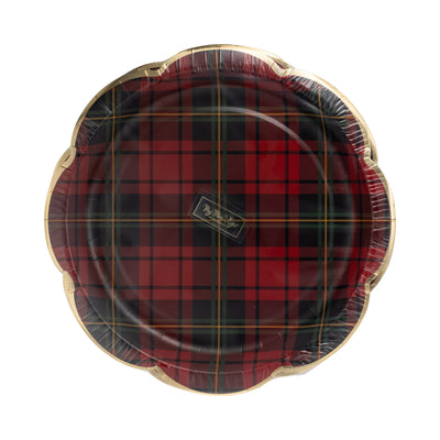 PLD1240 - Red Christmas Plaid Round Scalloped Plate