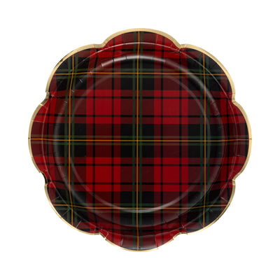 PLD1240 - Red Christmas Plaid Round Scalloped Plate