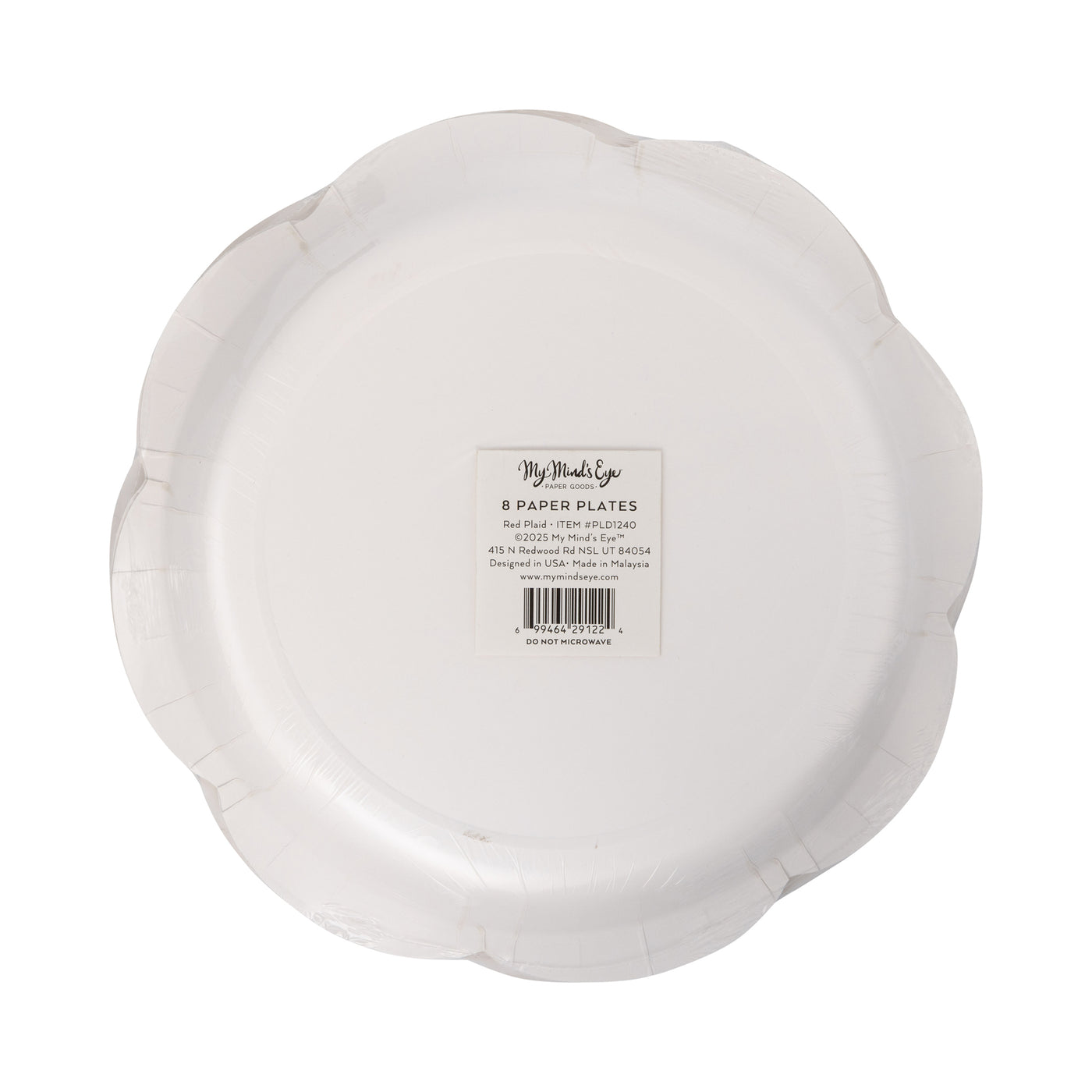 PLD1240 - Red Christmas Plaid Round Scalloped Plate