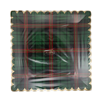 PLD1241 - Green Christmas Plaid Square Scalloped Plate