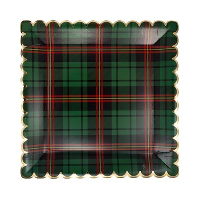 PLD1241 - Green Christmas Plaid Square Scalloped Plate