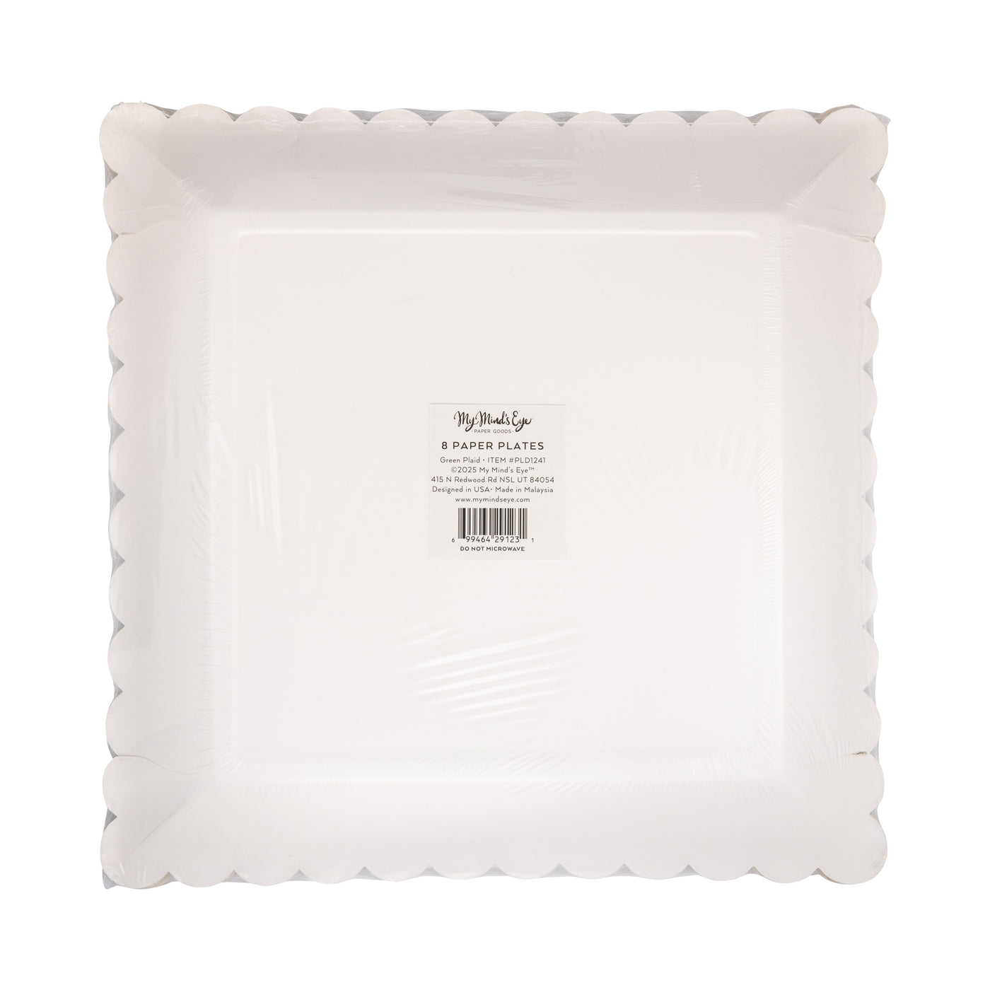 PLD1241 - Green Christmas Plaid Square Scalloped Plate