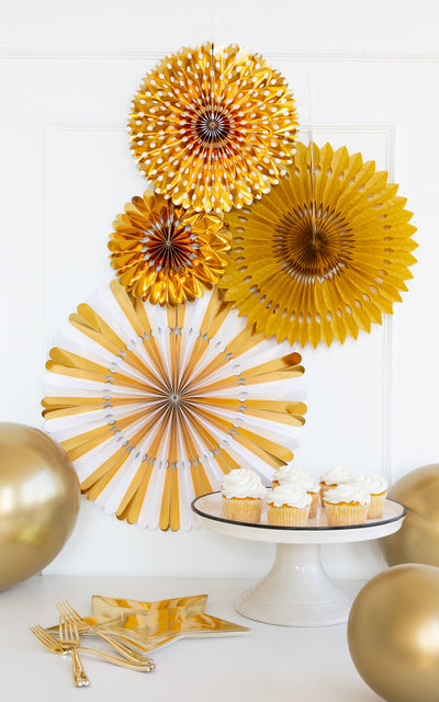 PLFN01 - Gold and White Party Fan Set