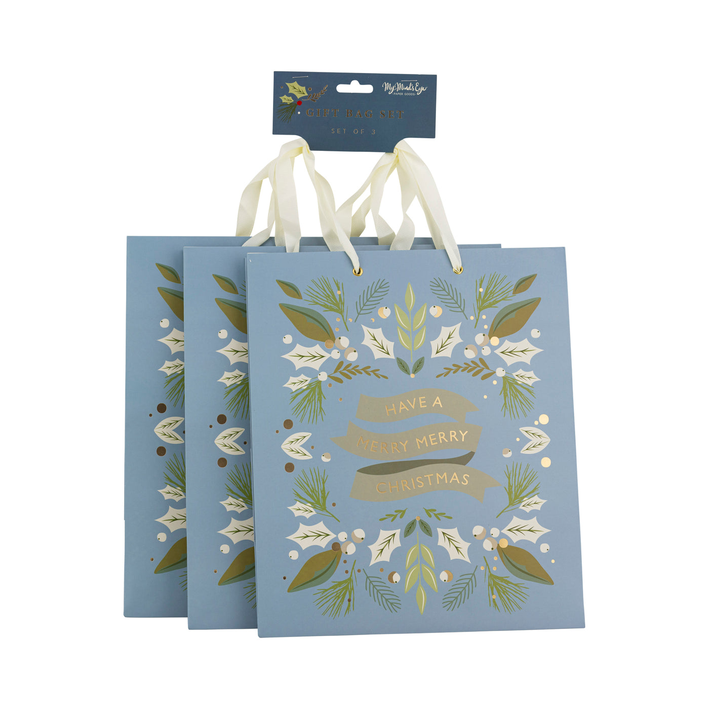 PLGBS108 - Blue Merry Christmas Gift Bag Set