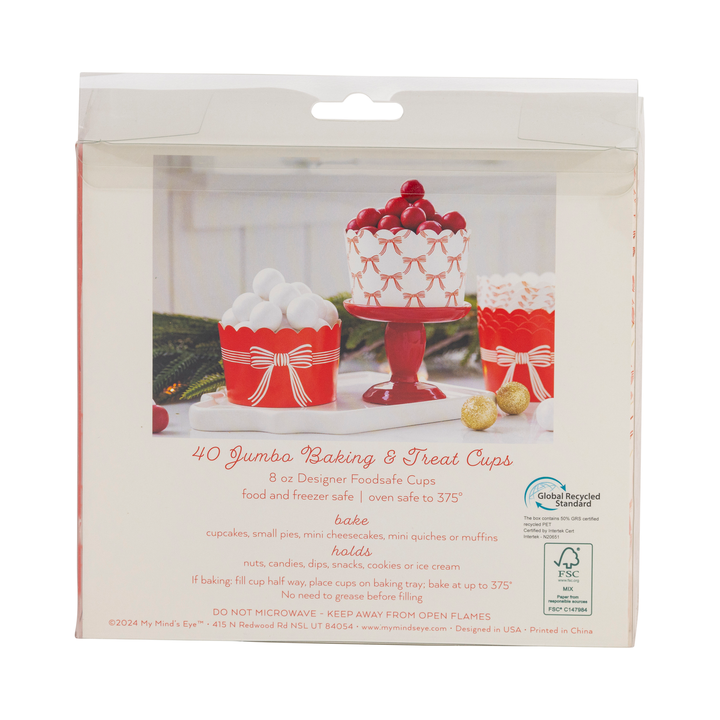 PLJC1887 - JUMBO Red Cream Bows 8 oz Baking Cups (40 ct)