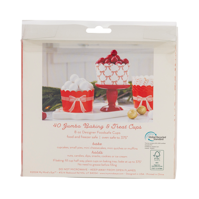 PLJC1887 - JUMBO Red Cream Bows 8 oz Baking Cups (40 ct)