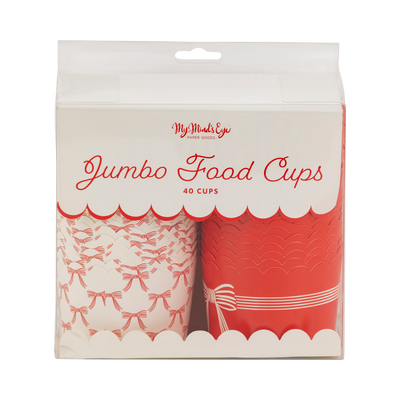 PLJC1887 - JUMBO Red Cream Bows 8 oz Baking Cups (40 ct)