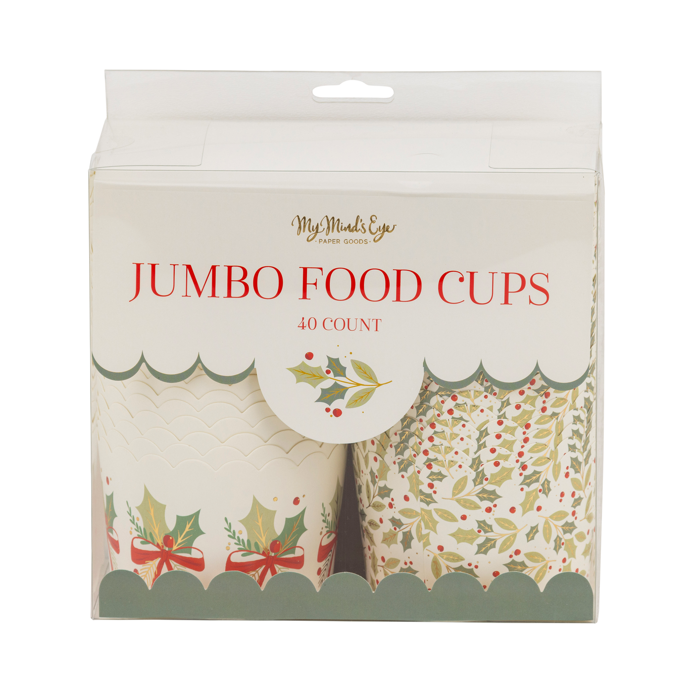 PLJC1940 - Foiled JUMBO Holly Bows 8 oz Baking Cups (40 ct)