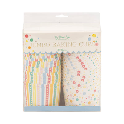 PLJC2033 - JUMBO Foiled Primary Watercolor Dots/Stripes Baking Cup