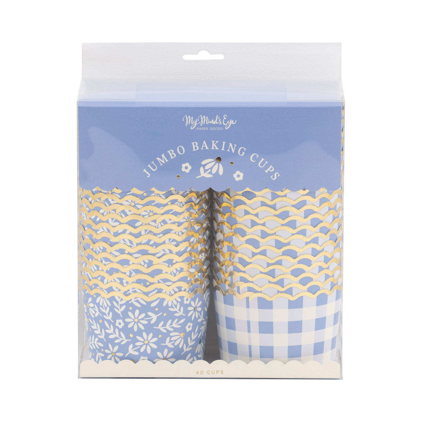 PLJC2054 - JUMBO Foiled Blue Gingham Floral Baking Cup