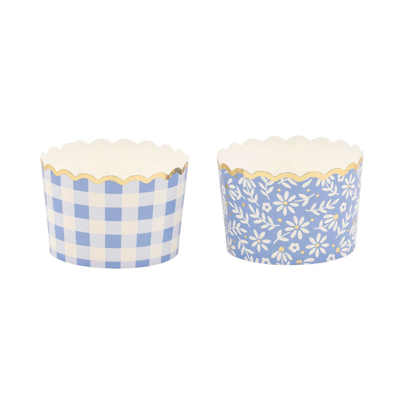 PLJC2054 - JUMBO Foiled Blue Gingham Floral Baking Cup