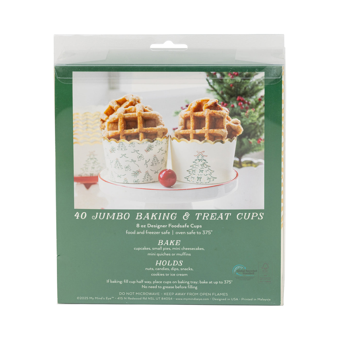 PLJC2231 - Foil JUMBO Green Sketched Trees 8 oz Baking Cups