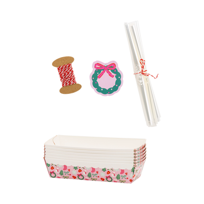 PLLP105 - Foil Christmas Icons on Pink Loaf Pan Set