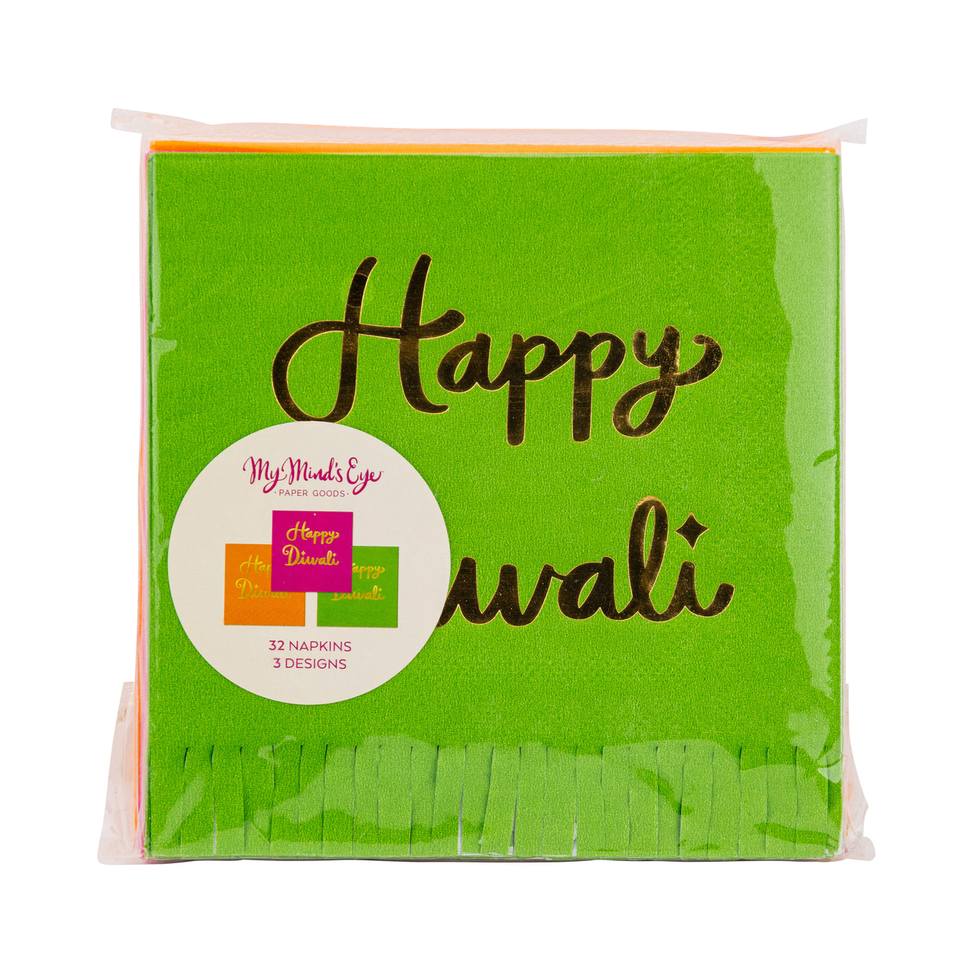 PLNP1463 - Foiled Happy Diwali Fringed Cocktail Napkin