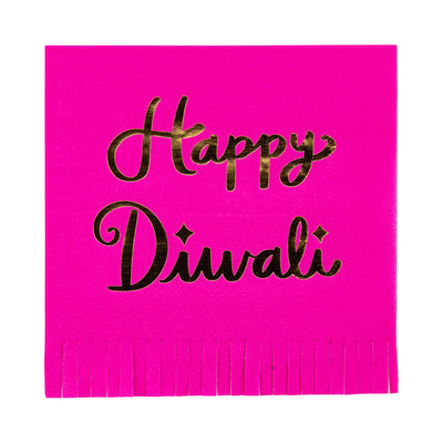 PLNP1463 - Foiled Happy Diwali Fringed Cocktail Napkin
