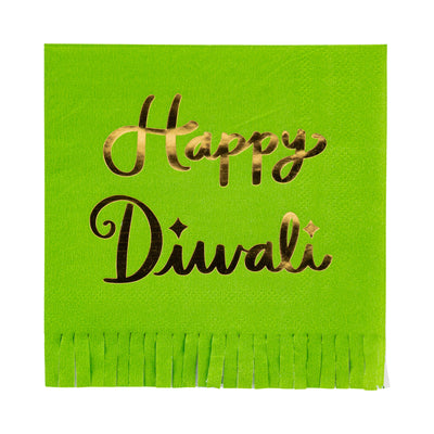 PLNP1463 - Foiled Happy Diwali Fringed Cocktail Napkin