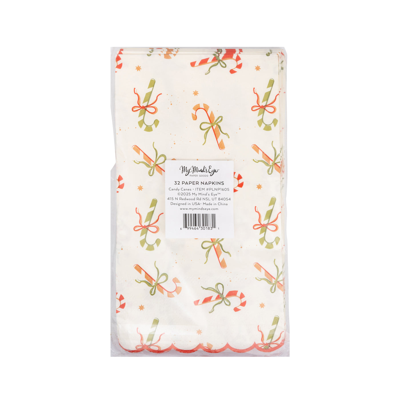 PLNP1605 - Candy Canes with Bows Guest Napkin