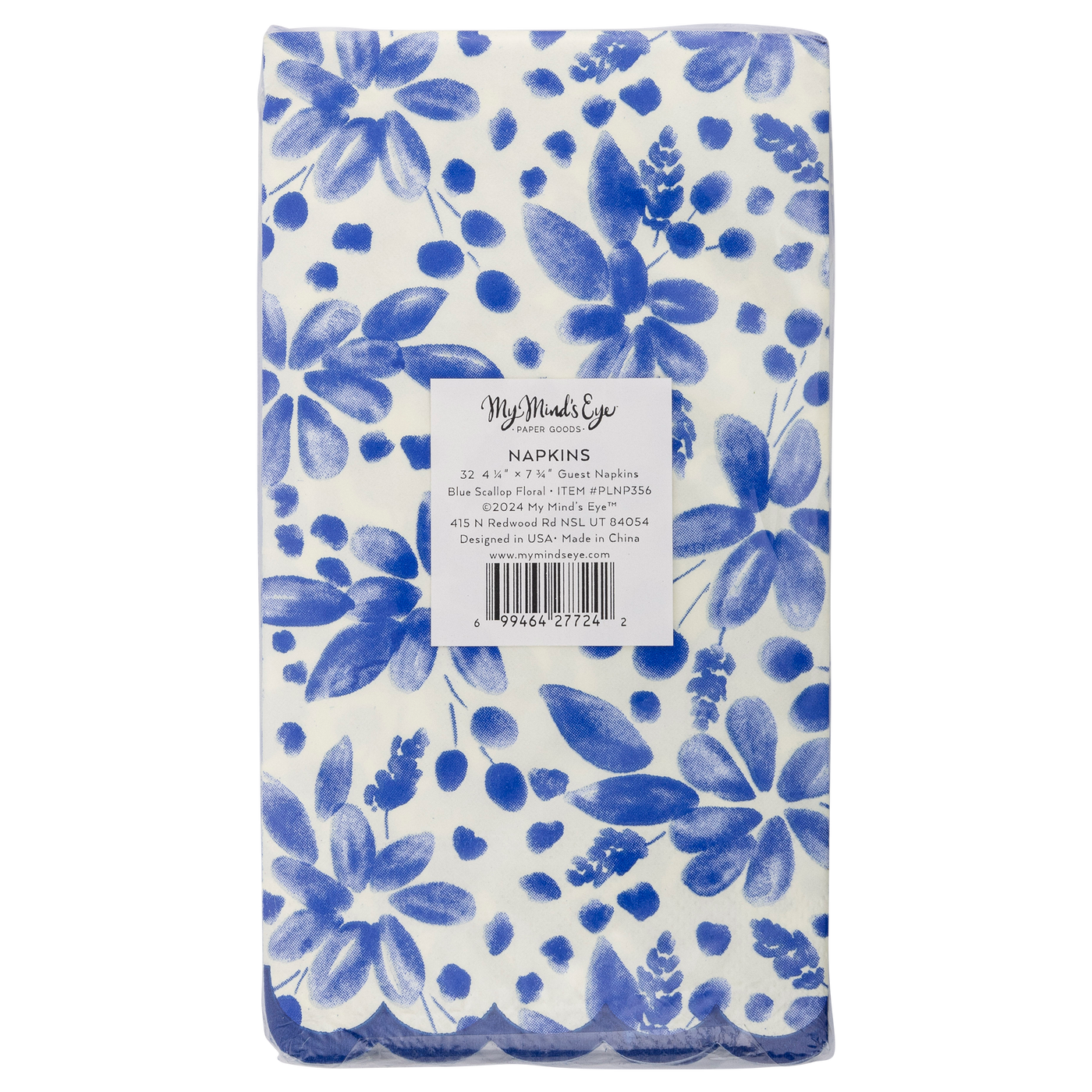 PLNP356 - Blue Scallop Floral Paper Guest Napkin