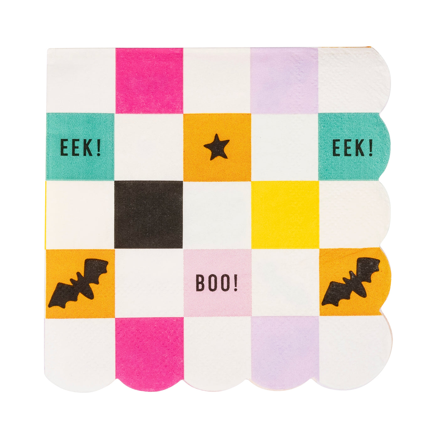 PLNP444 - Halloween Checkerboard Scallop Cocktail Napkin