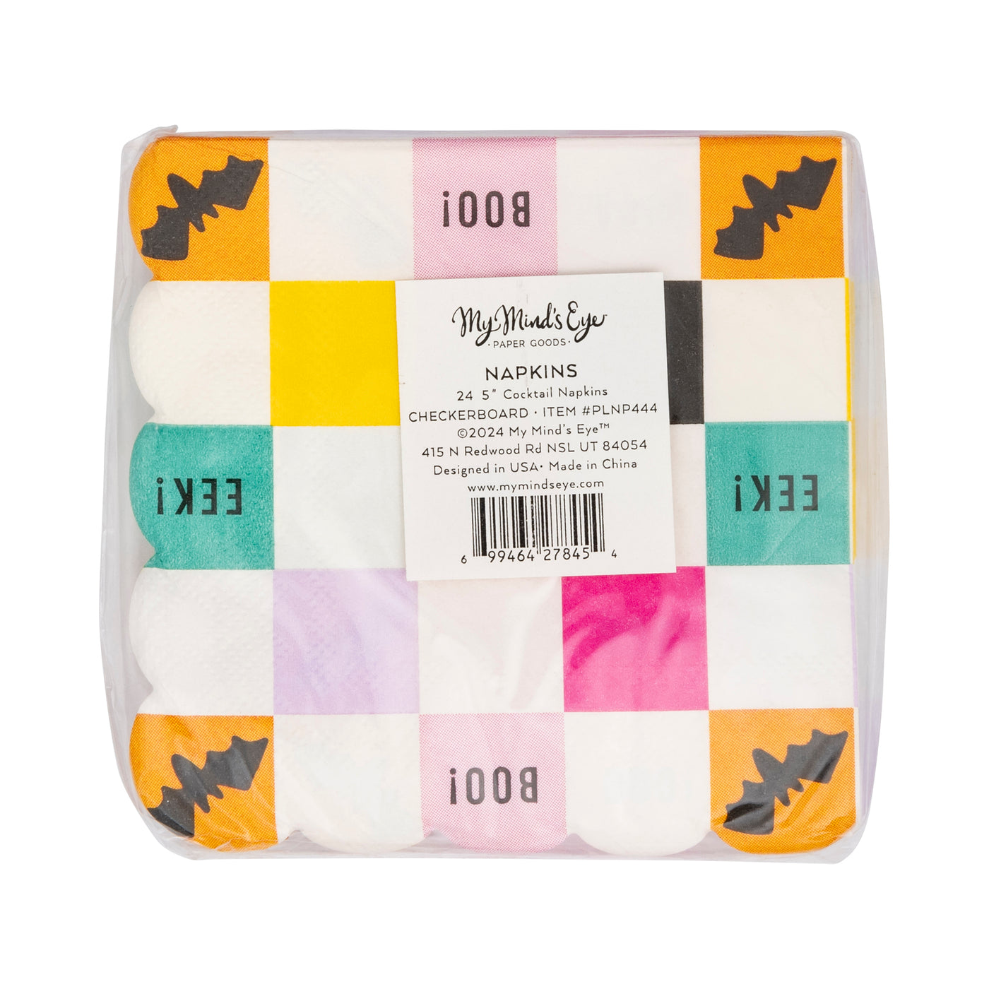 PLNP444 - Halloween Checkerboard Scallop Cocktail Napkin