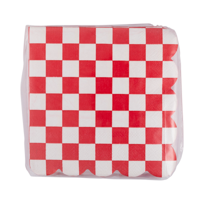 PLNP616 - Red Checkerboard Scallop Cocktail Napkin