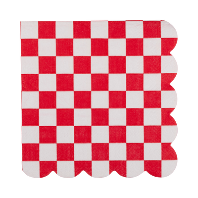 PLNP616 - Red Checkerboard Scallop Cocktail Napkin