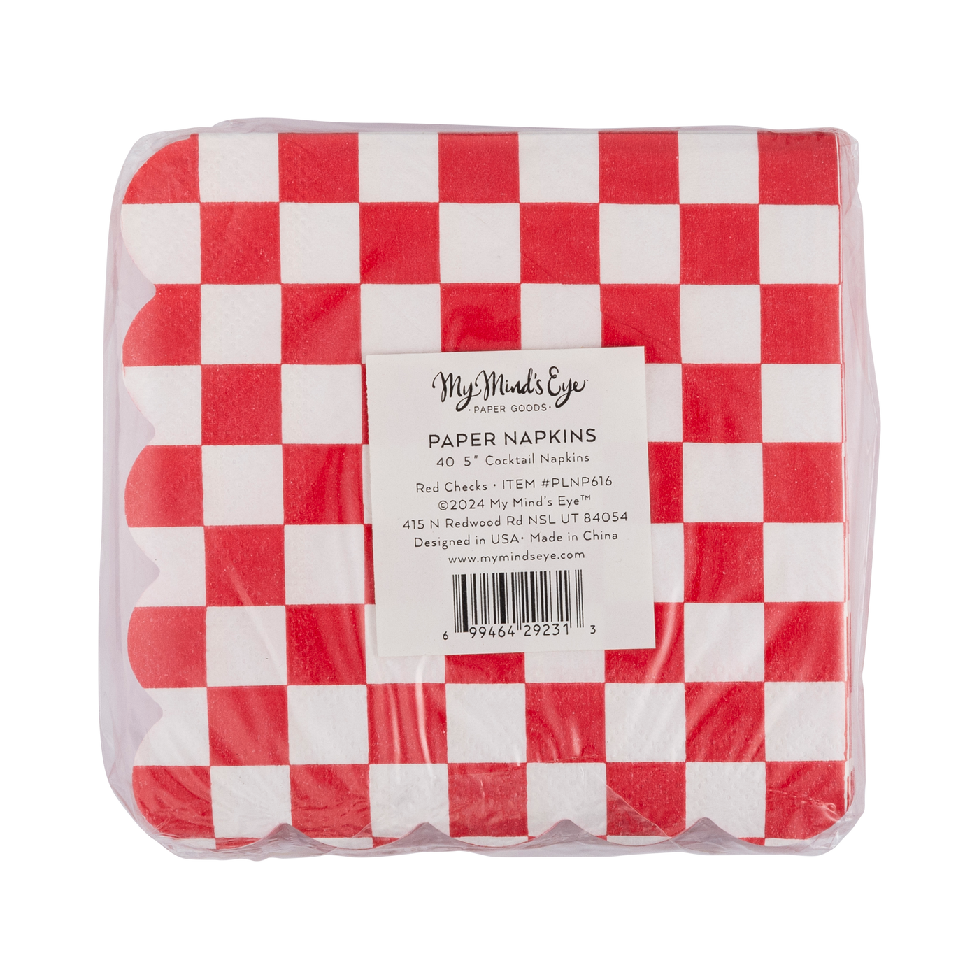 PLNP616 - Red Checkerboard Scallop Cocktail Napkin