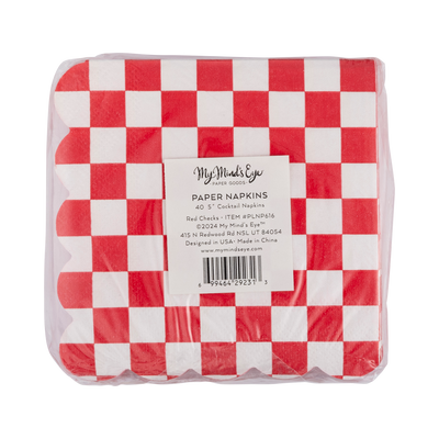 PLNP616 - Red Checkerboard Scallop Cocktail Napkin