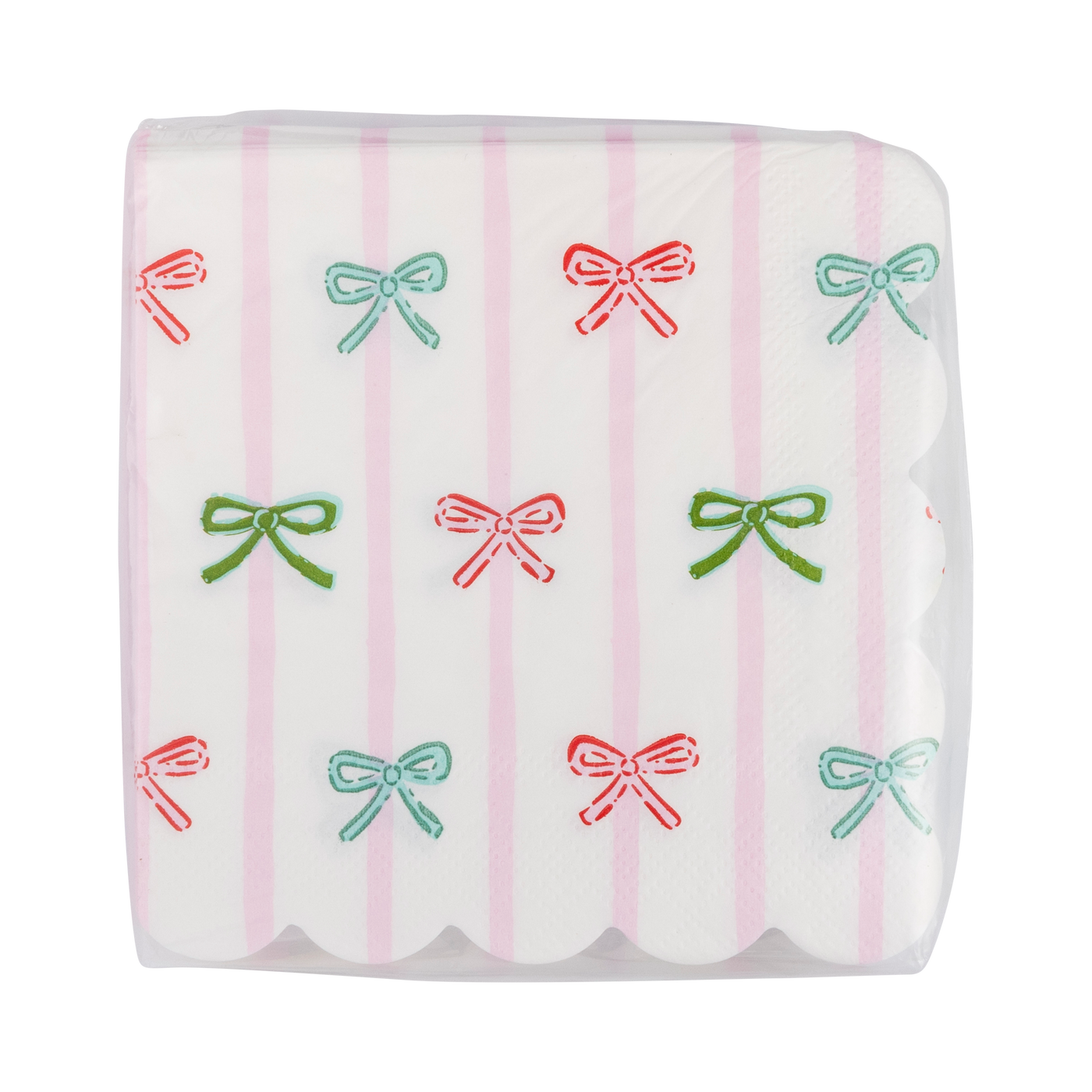 PLNP638- Bow Stripe Scallop Cocktail Napkin