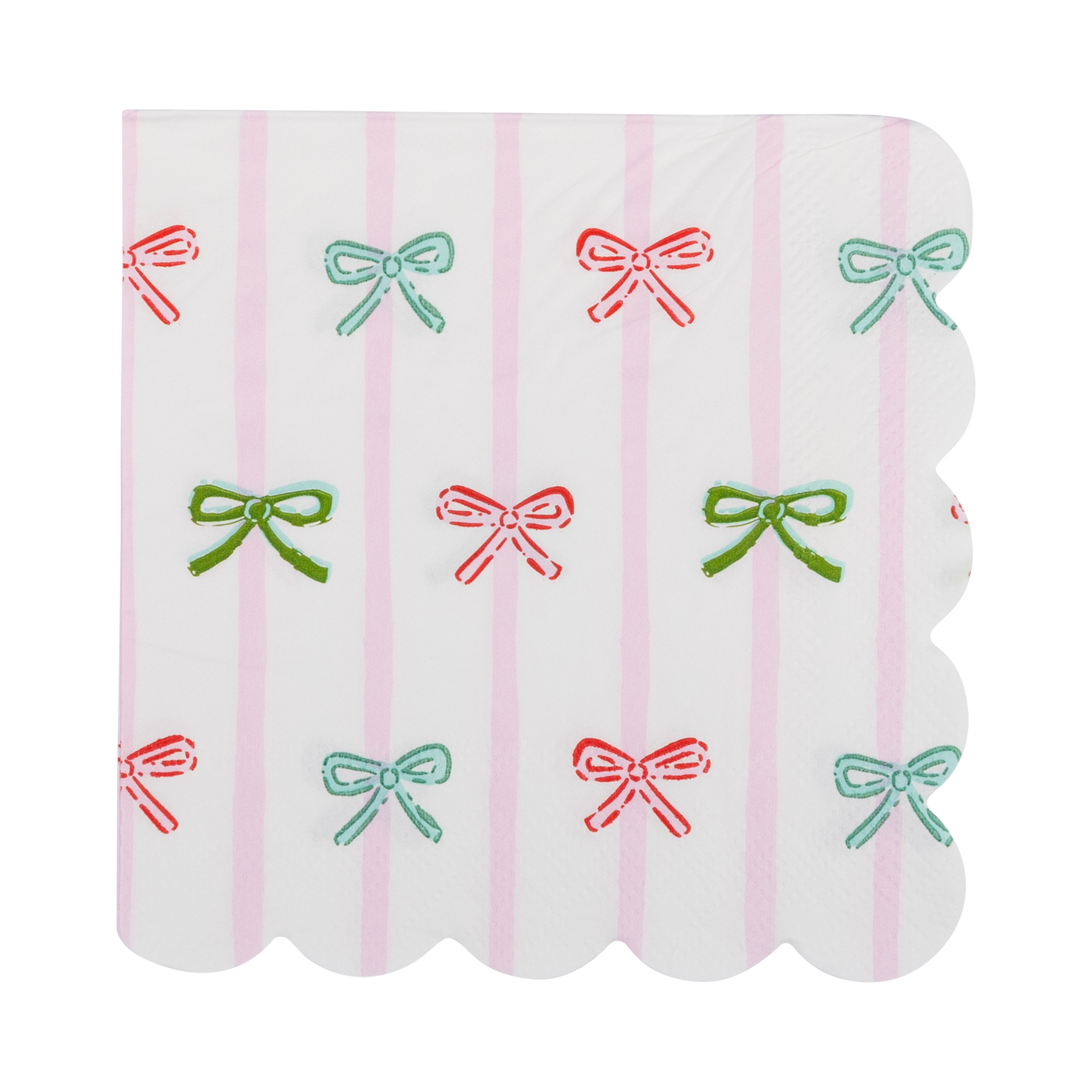 PLNP638- Bow Stripe Scallop Cocktail Napkin