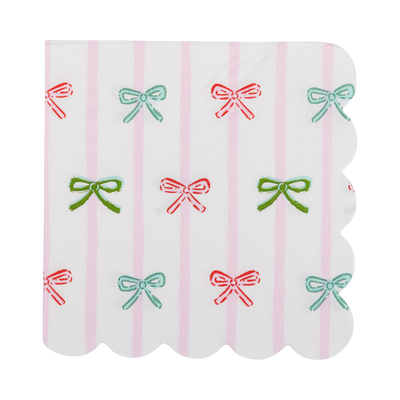 PLNP638- Bow Stripe Scallop Cocktail Napkin