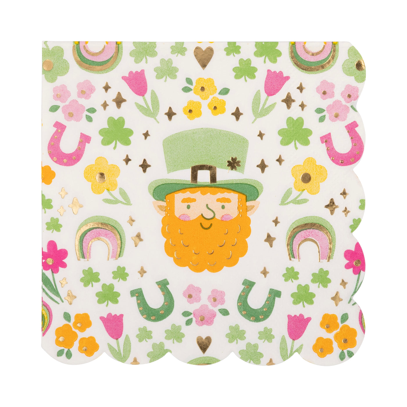 PLNP836 - Foil Leprechaun Scatter Scallop Cocktail Napkin