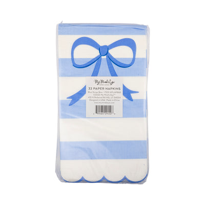 PLNP865 - Blue Stripe Bow Scallop Guest Napkin