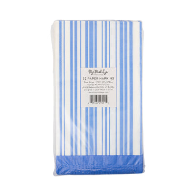 PLNP866 - Blue Stripe Fringe Guest Napkin