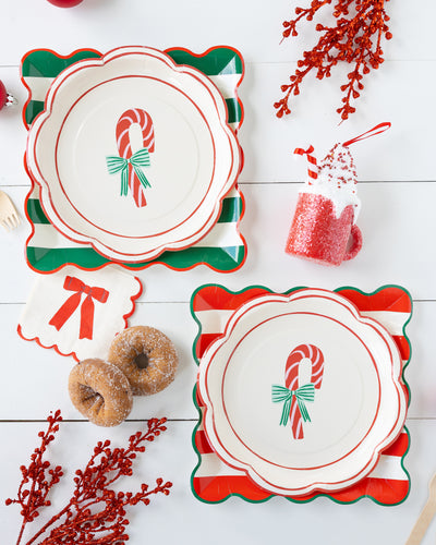 PLPL1652 - Red and Green Striped Paper Plate Set