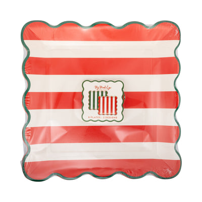 PLPL1652 - Red and Green Striped Paper Plate Set