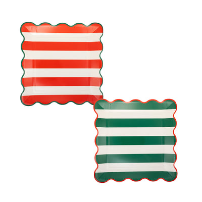 PLPL1652 - Red and Green Striped Paper Plate Set