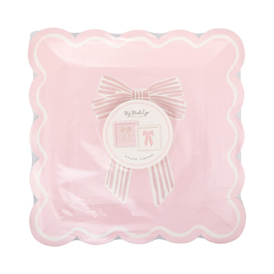 PLPL1828 - Large Pink Bows Paper Plate Set