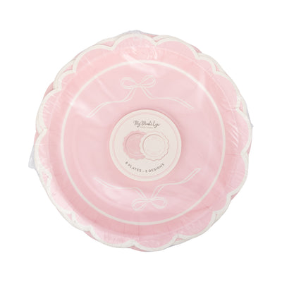 PLPL1830 - Round Pink Bows Paper Plate