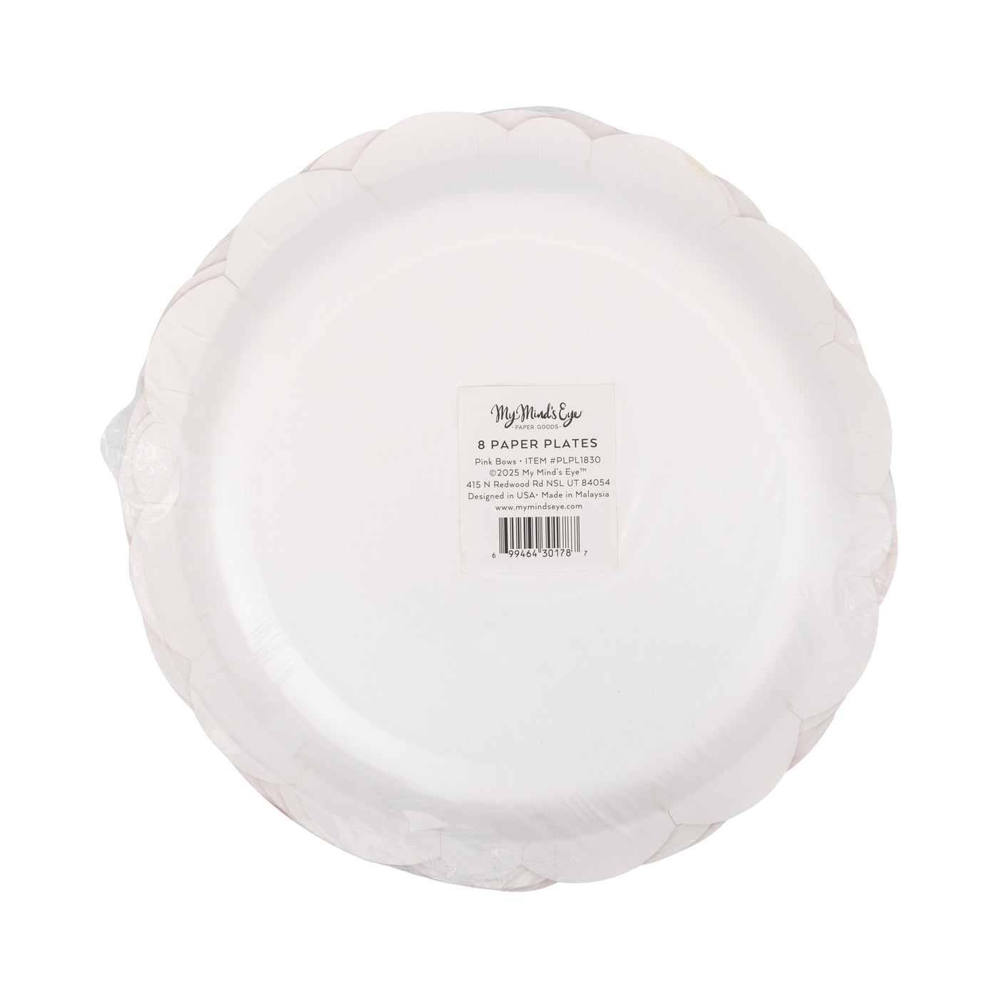 PLPL1830 - Round Pink Bows Paper Plate