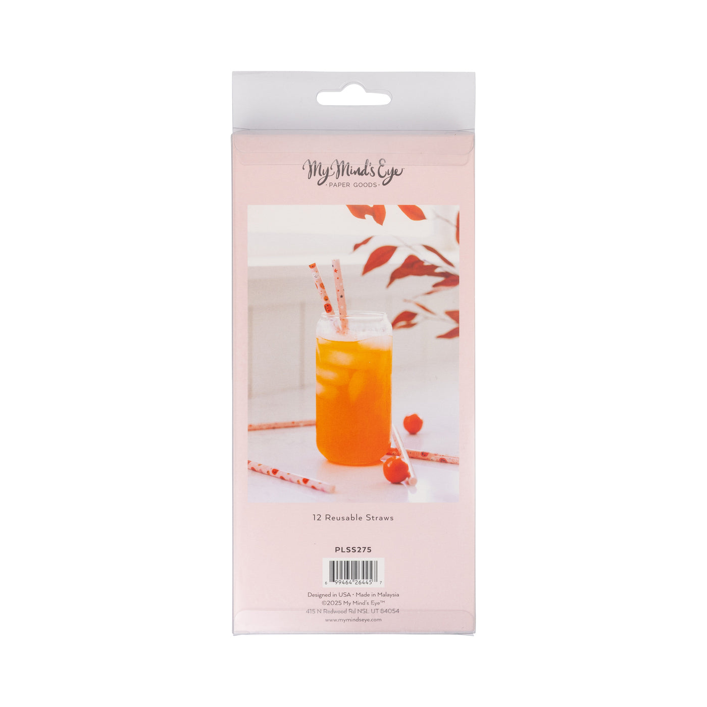 PLSS275 - Pink/Orange Pumpkins Reusable Straws